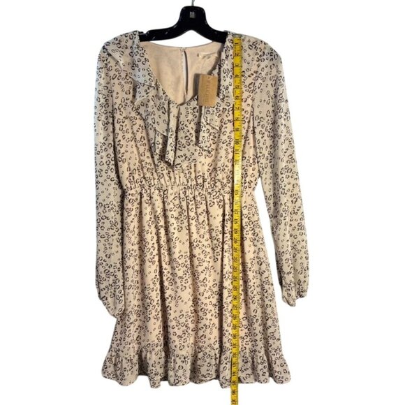Leopard Print Long-Sleeve Ruffled Dress With Elastic Waist & Flounce Hem Size S - Picture 6 of 11